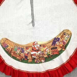 Vtg Santas Best 44” Felt Printed Tree Skirt Santa Elves Toymakers Christmas